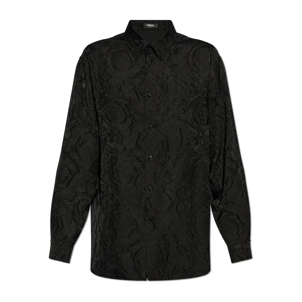 Versace Shirt met 'barocco' motief Black Heren