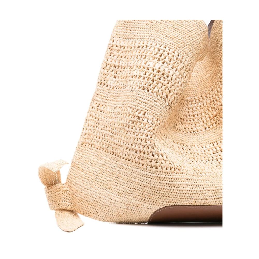 Hereu Natuurlijke raffia schoudertas met bruine leren details Beige Dames