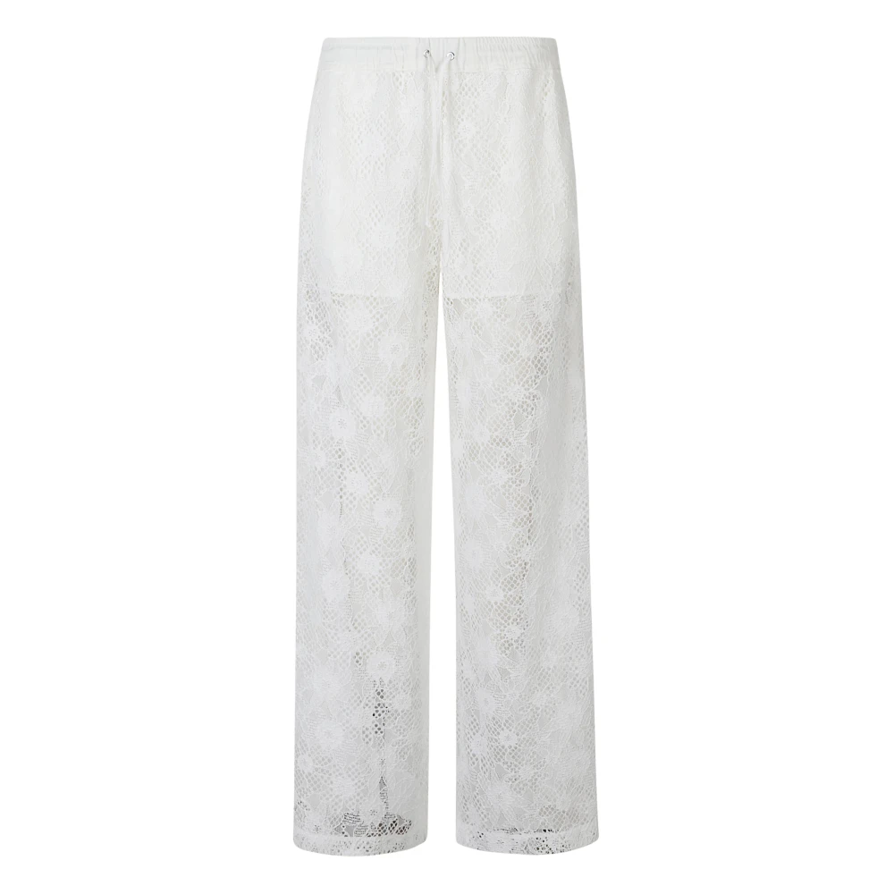 Pinko Women's White Laurie Pantalone Pizzo Rebrodé - Wide Trousers - S - Trousers