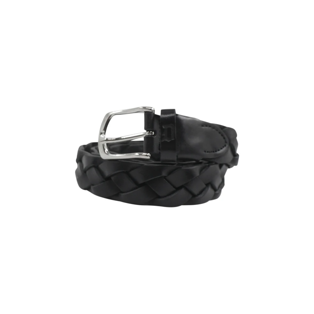 Dondup Men's Black Woven Leather Belt - Belts - 100 Cm - Accessories