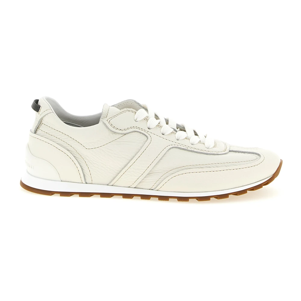 Brunello Cucinelli Gegreineerde Zachte Leren Sneakers Dames Schoenen Wit