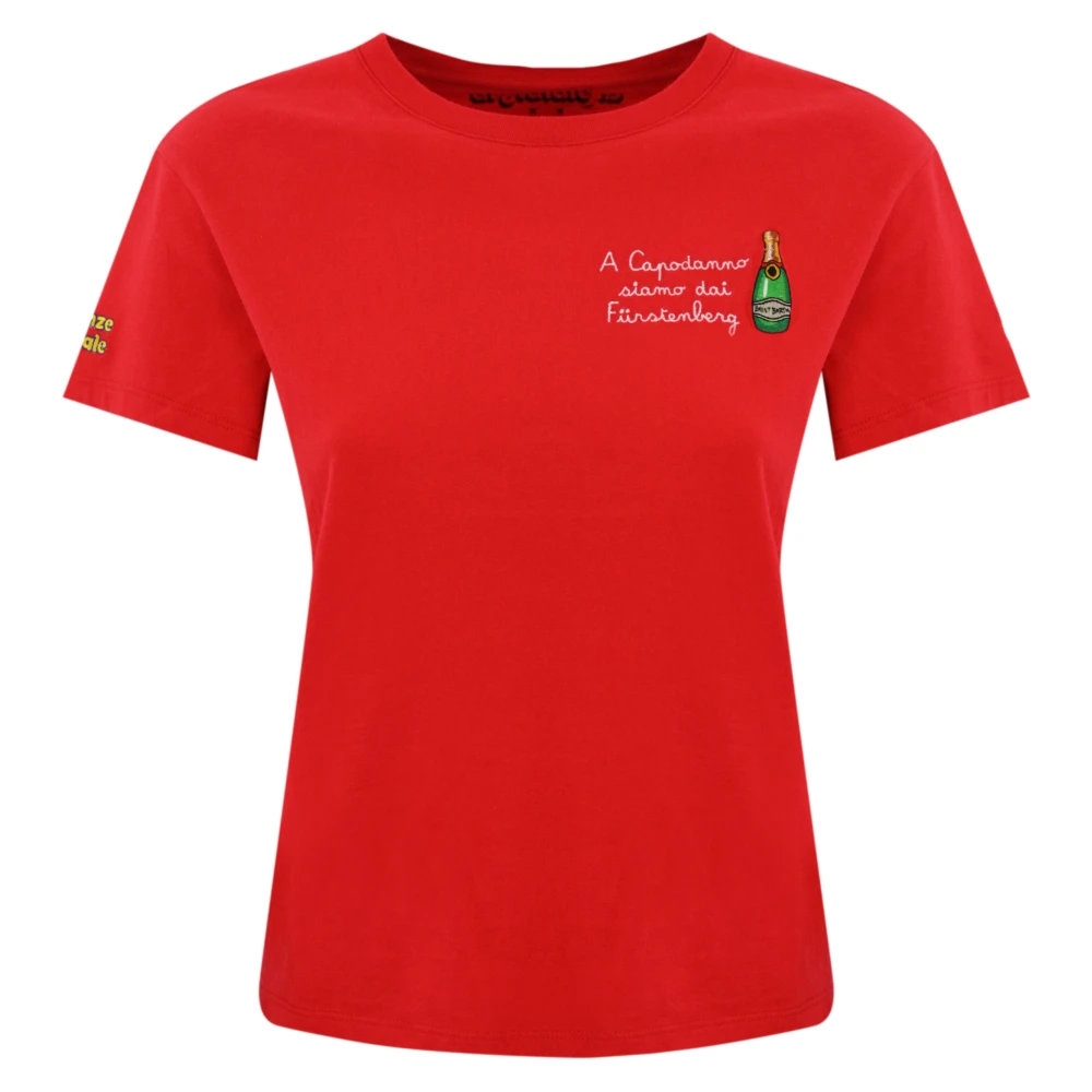 MC2 Saint Barth Rode katoenen T-shirt met logo borduurwerk Red Dames