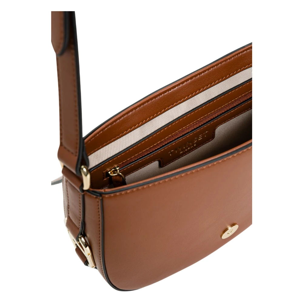Twinset Bruine leren schoudertas ronde vorm Brown Dames