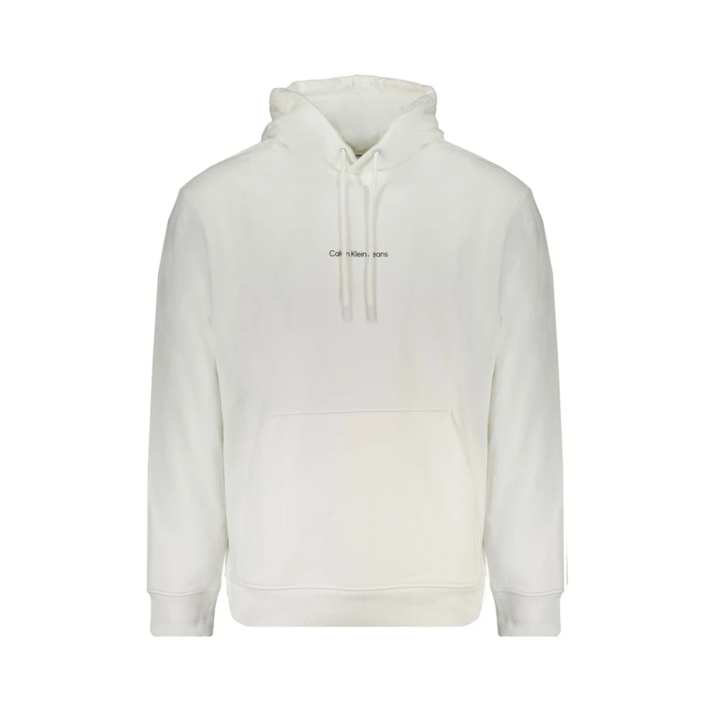 Calvin Klein Men's White Hoodies, Xl, Cotton Hooded Jumper With Pocket