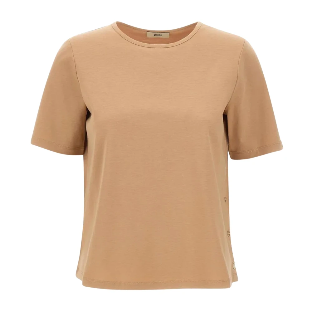 Herno Damen Beige T-Shirt Mit Seitlichen Knöpfen