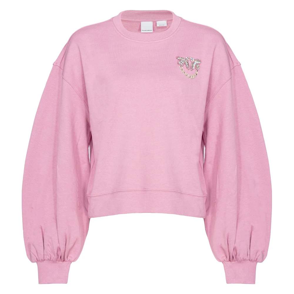 Pinko Love Birds Geborduurde Boxy Sweatshirt in Roze Pink Dames