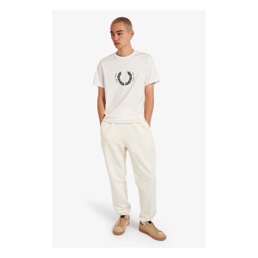Fred Perry Circle Branding T-Shirt met Laurel Borduursel White Heren