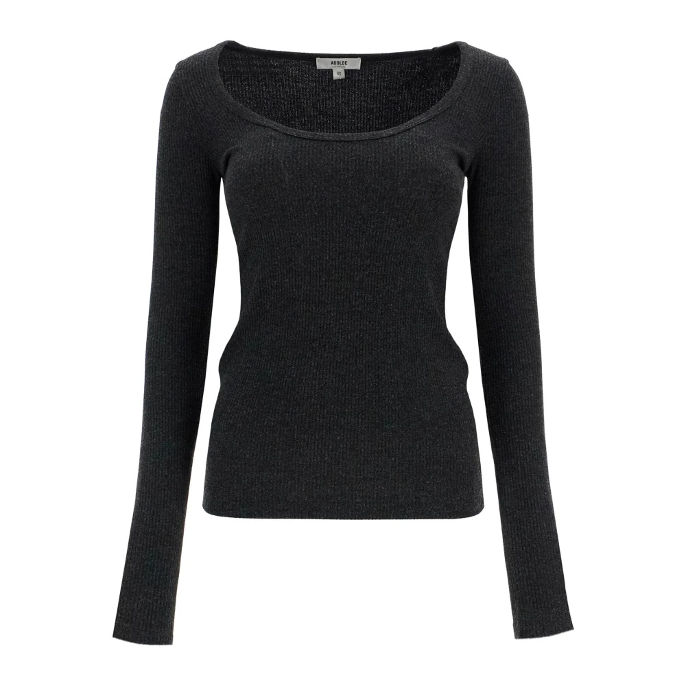 Agolde Geribbelde Longsleeve Top met Diepe Halslijn Black Dames