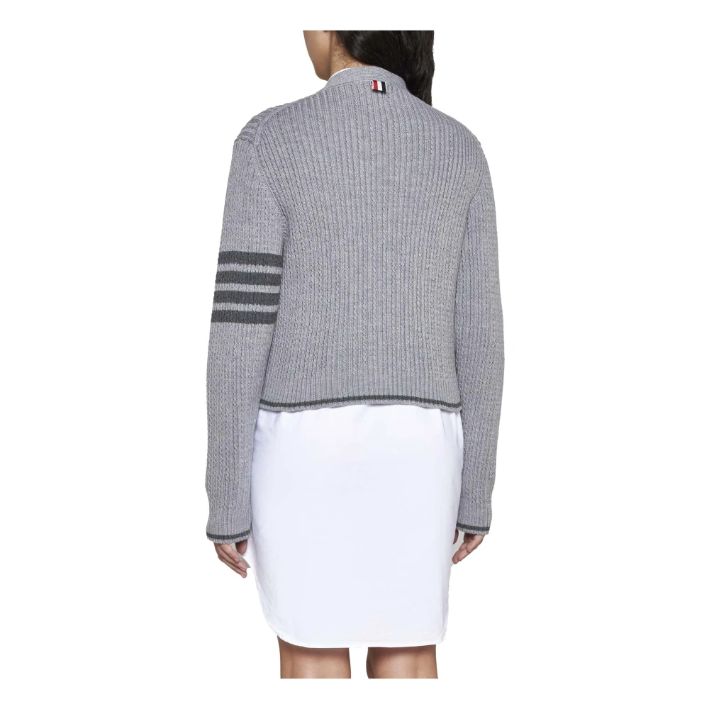 Thom Browne Cropped V-Neck Sweater met Strepen Gray Dames