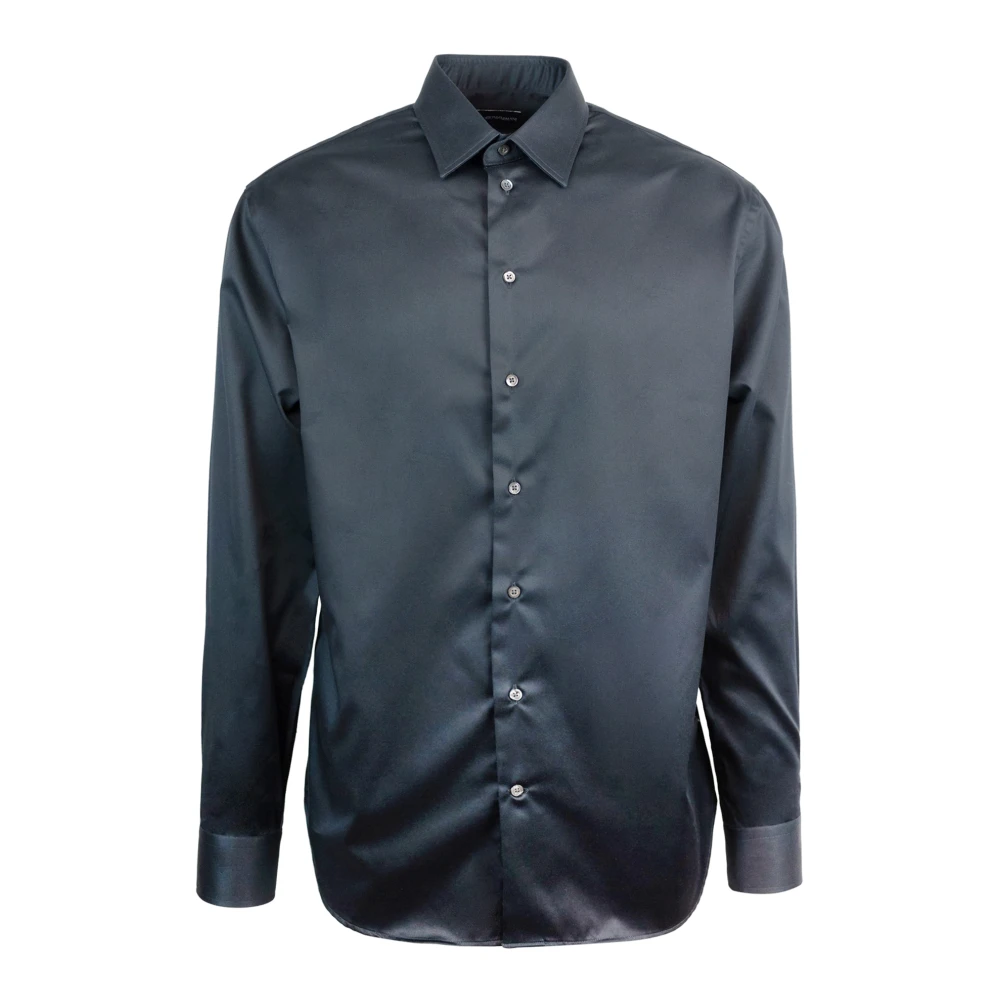 Emporio Armani Zwarte Stretch Katoenen Overhemd Black Heren
