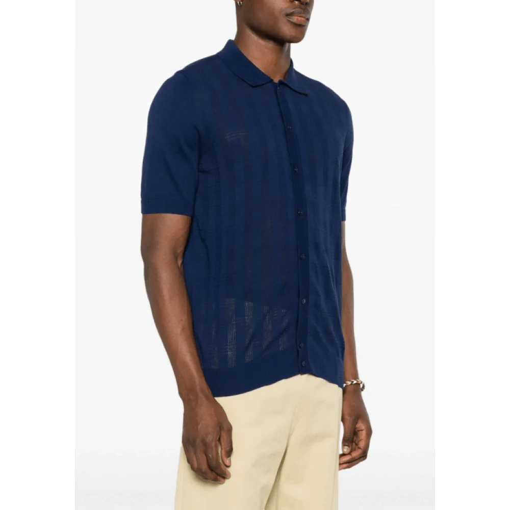 Lardini Navy Blue Geruit Patroon Polo Shirt Blue Heren