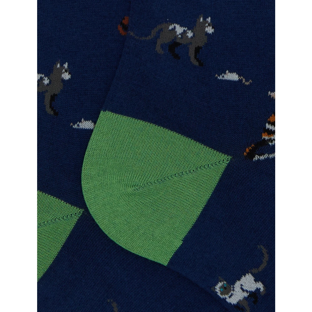 Gallo Lange blauwe katoenen sokken voor heren met kat muis en garenbal motief Multicolor Heren