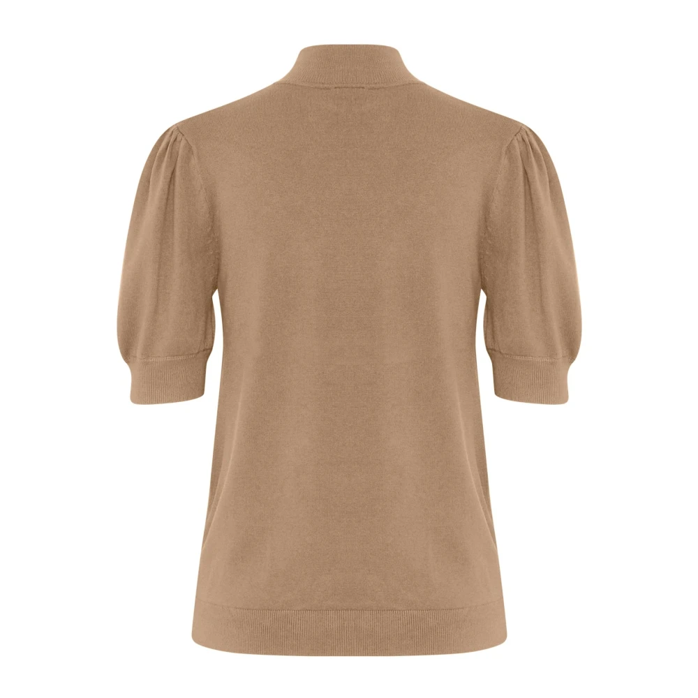 b.Young Taupe Gebreide Top met Hoge Hals Beige Dames