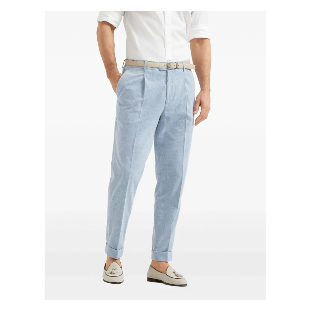 BRUNELLO CUCINELLI Ribfluwelen katoenen geplooide broek Blue Heren