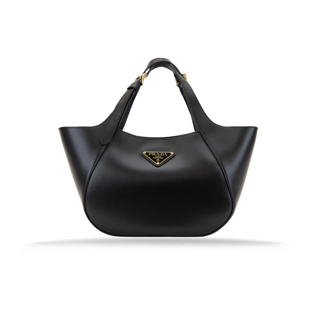 Prada Leren Handtas Magneetknoop Stijlvol Black Dames