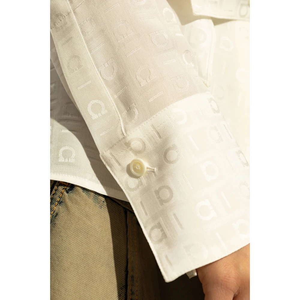 Salvatore Ferragamo Zijden overhemd met stropdasdetail Beige Dames