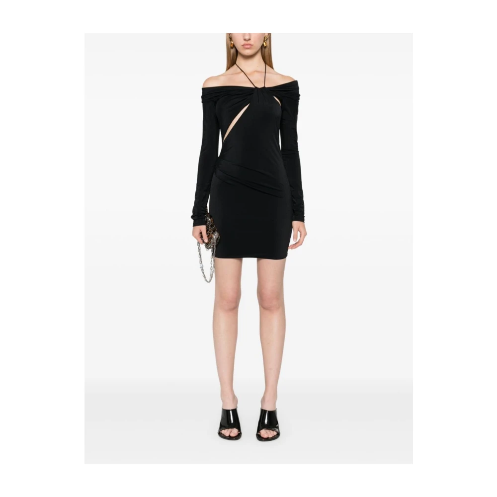 Amazuin Zwarte Satijnen Off Shoulder Mini Jurk Black Dames