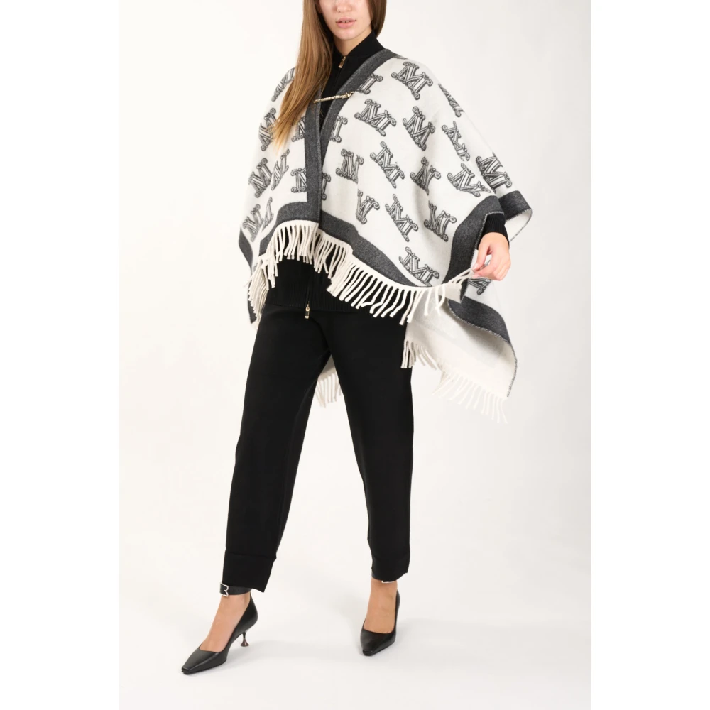 Max Mara Studio Monogram Jacquard Wollen Poncho met Franjes Multicolor Dames
