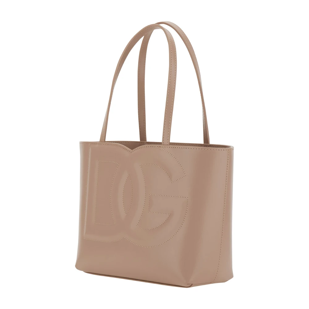 Dolce & Gabbana Roze Logo Detail Leren Tote Tas Pink Dames