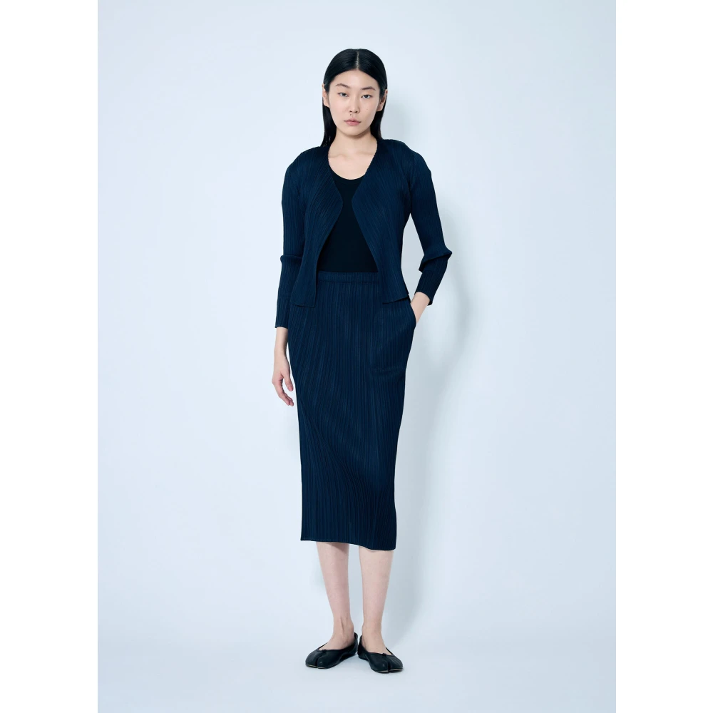 Issey Miyake Geplooide Open Front Cardigan Blue Dames