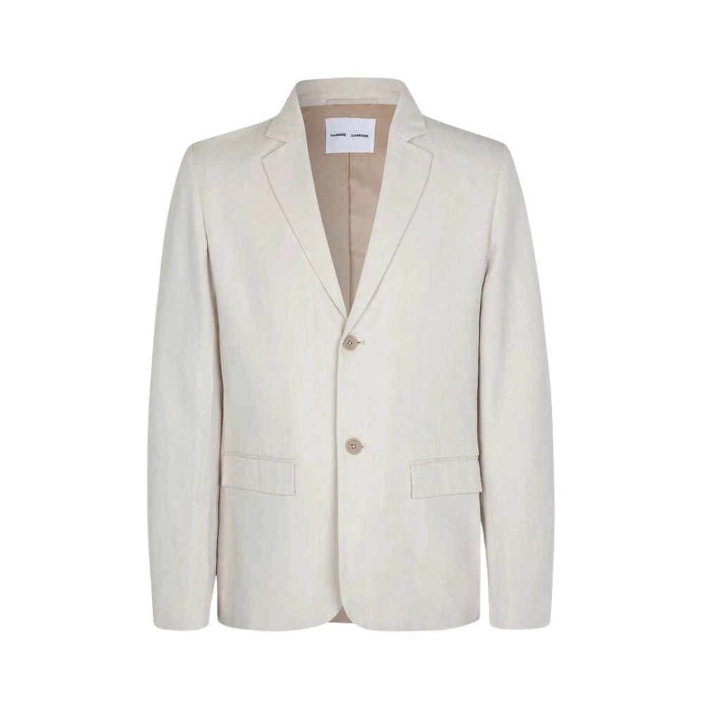 Samsøe Regular Fit Blazer van katoen linnenmix Beige Heren
