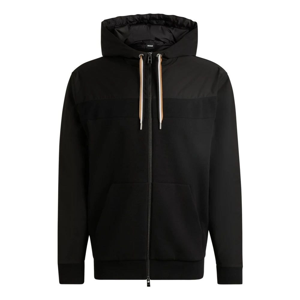 Hugo Boss Svart Oversized Hoodie med Dubbel Dragkedja Black, Herr