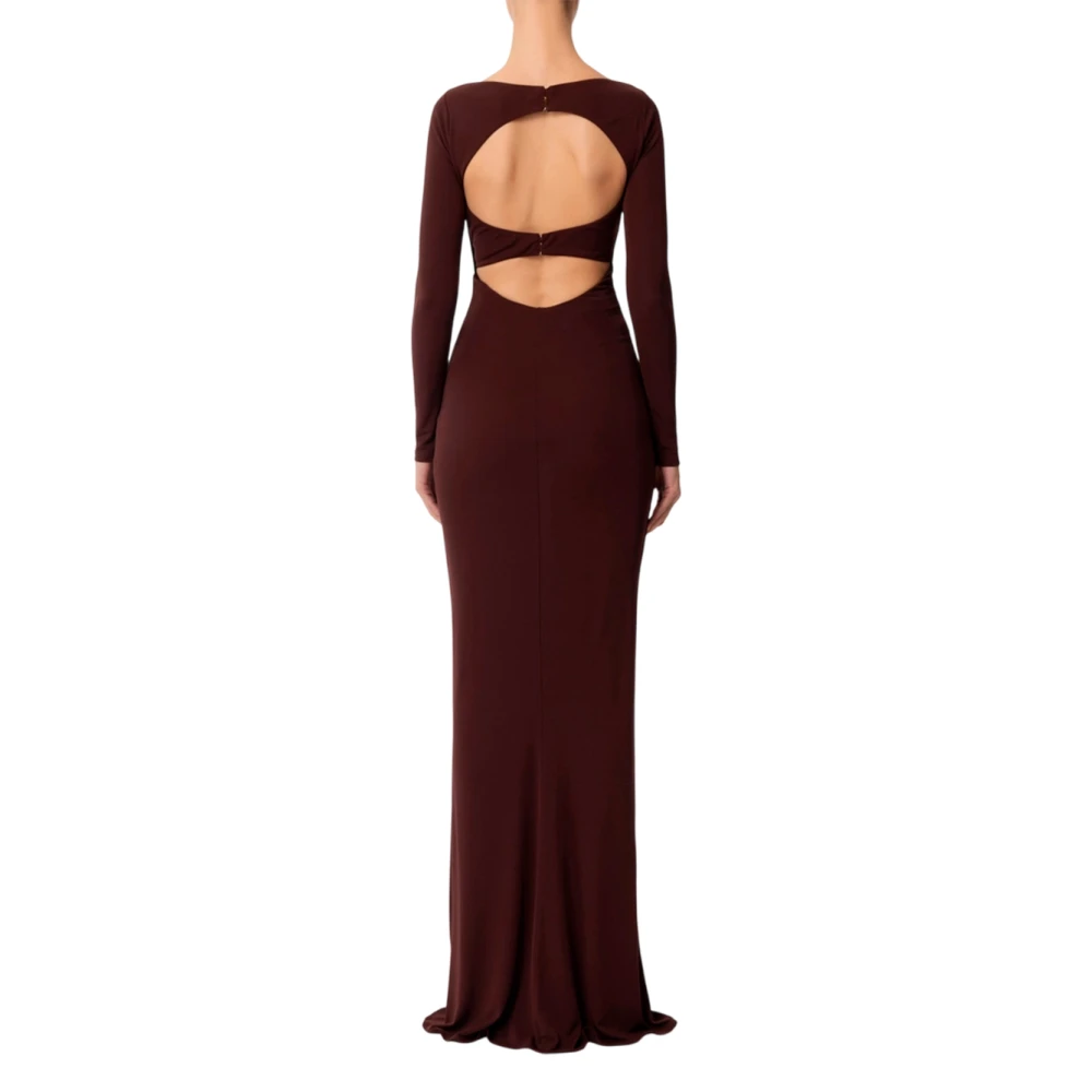Elisabetta Franchi Elegante Jurk met Lange Mouwen en Uitsparingen Brown Dames