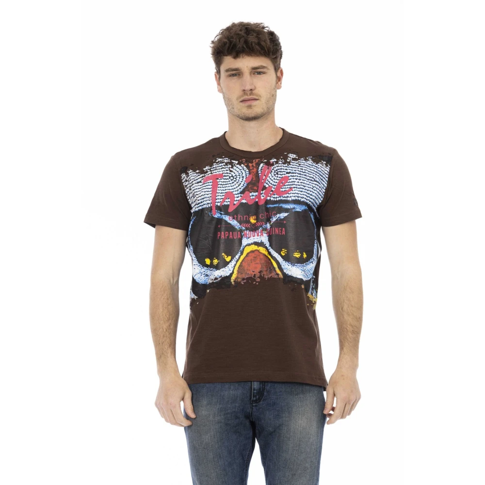 Trussardi Men's Brown T-Shirts, 2XL, Casual Short Sleeve Round Neck T-Shirt