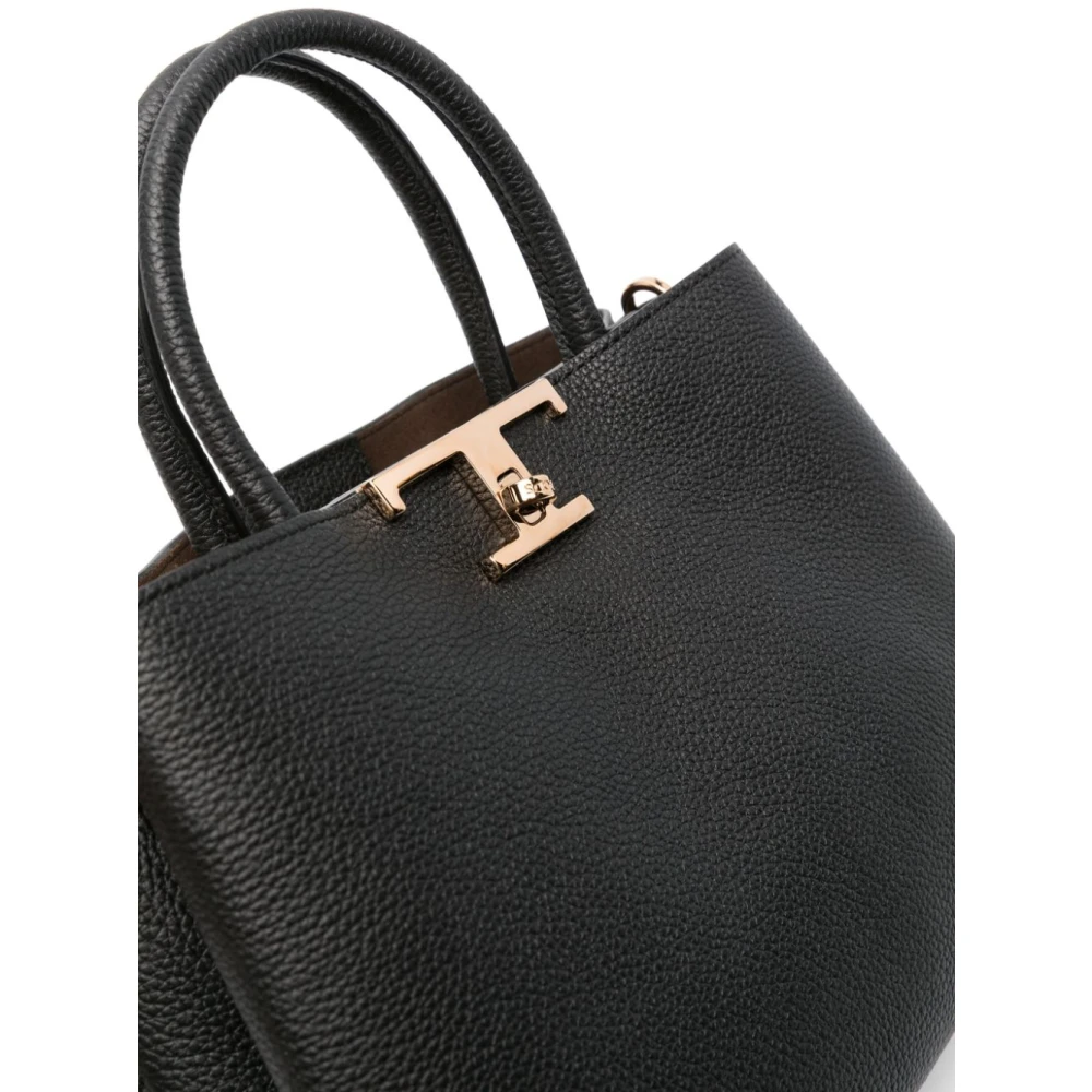 TOD'S Zwarte kalfsleren boodschappentas met draaislot gesp Black Dames