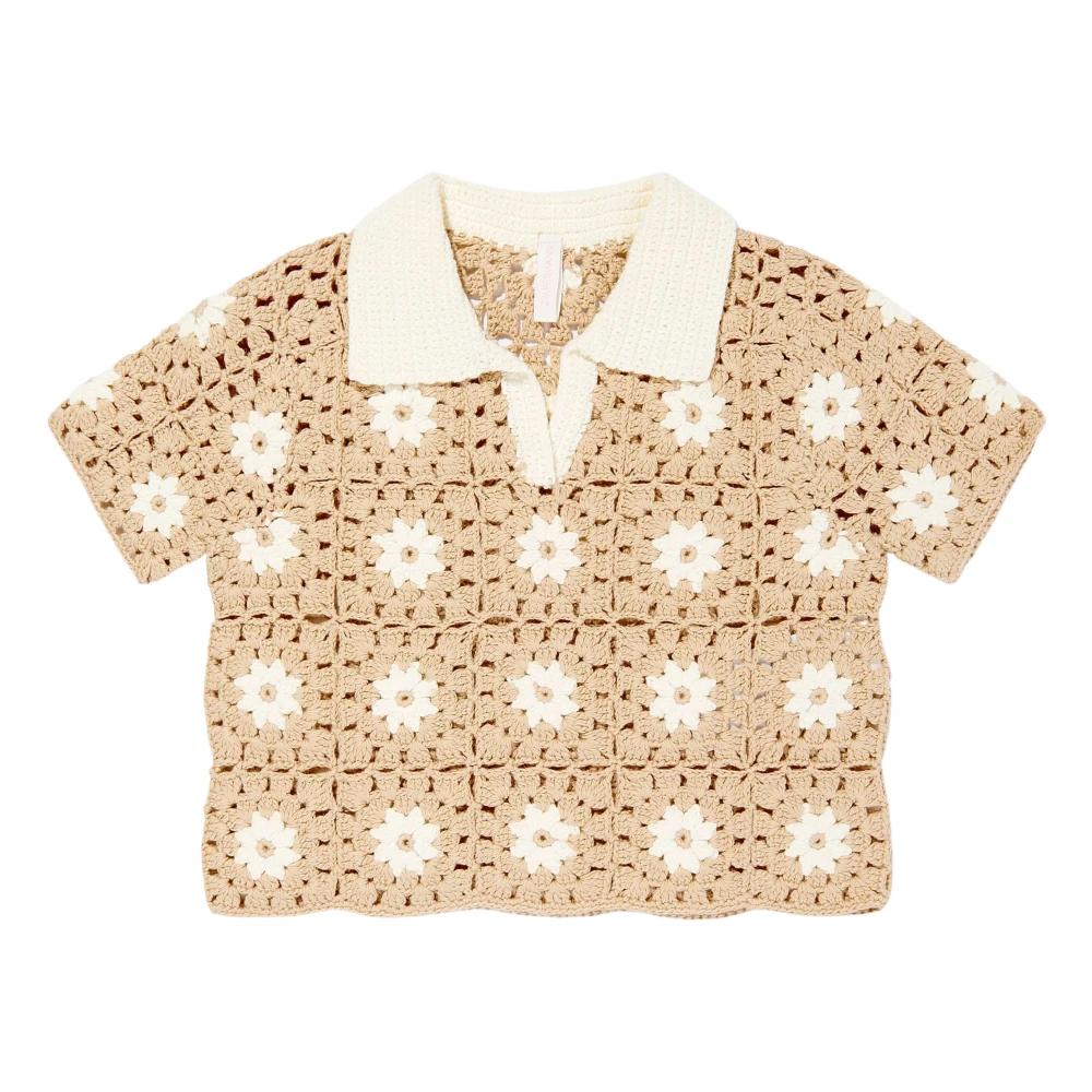 Zimmermann Girls Beige Kids Knitwear, 2 Y, Cascadian Crochet Polo Shirt