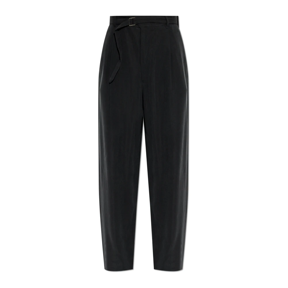 Giorgio Armani Svart Asv Cupro Basketweave Byxor Med Enkelt Veck