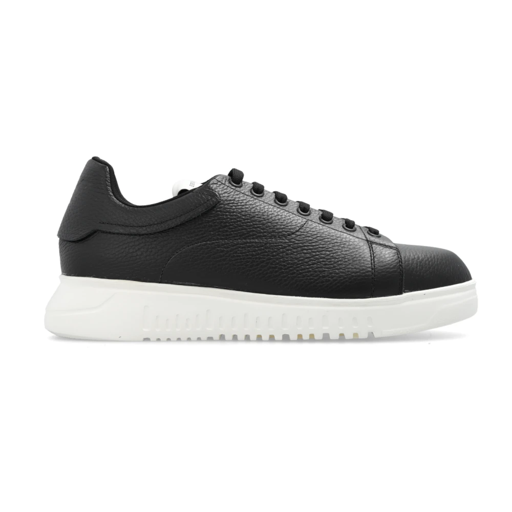 Emporio Armani Men's Black Sneakers, 11 Uk, Tumbled Leather Trainers