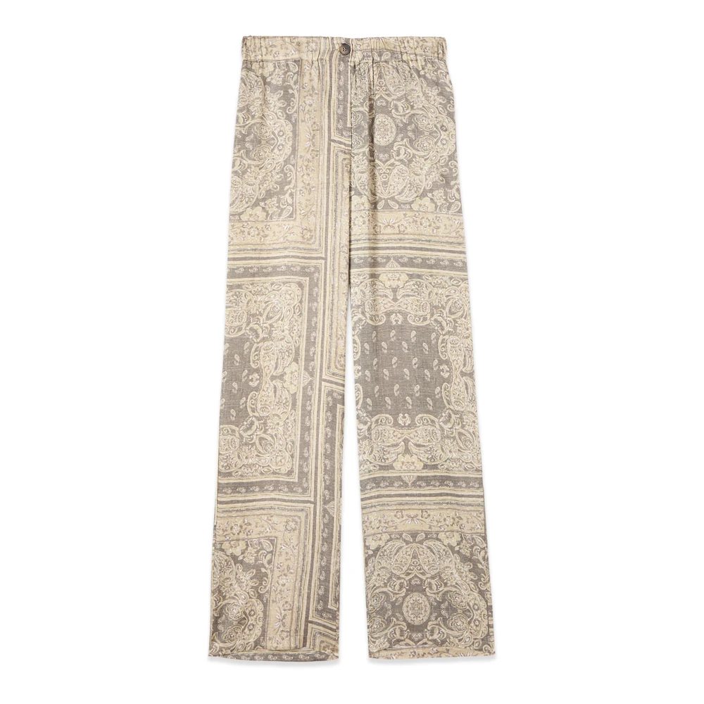 Oltre Femme Beige - Pantalon Palazzo En Satin À Motifs - Pantalons - Taille: 36 Fr