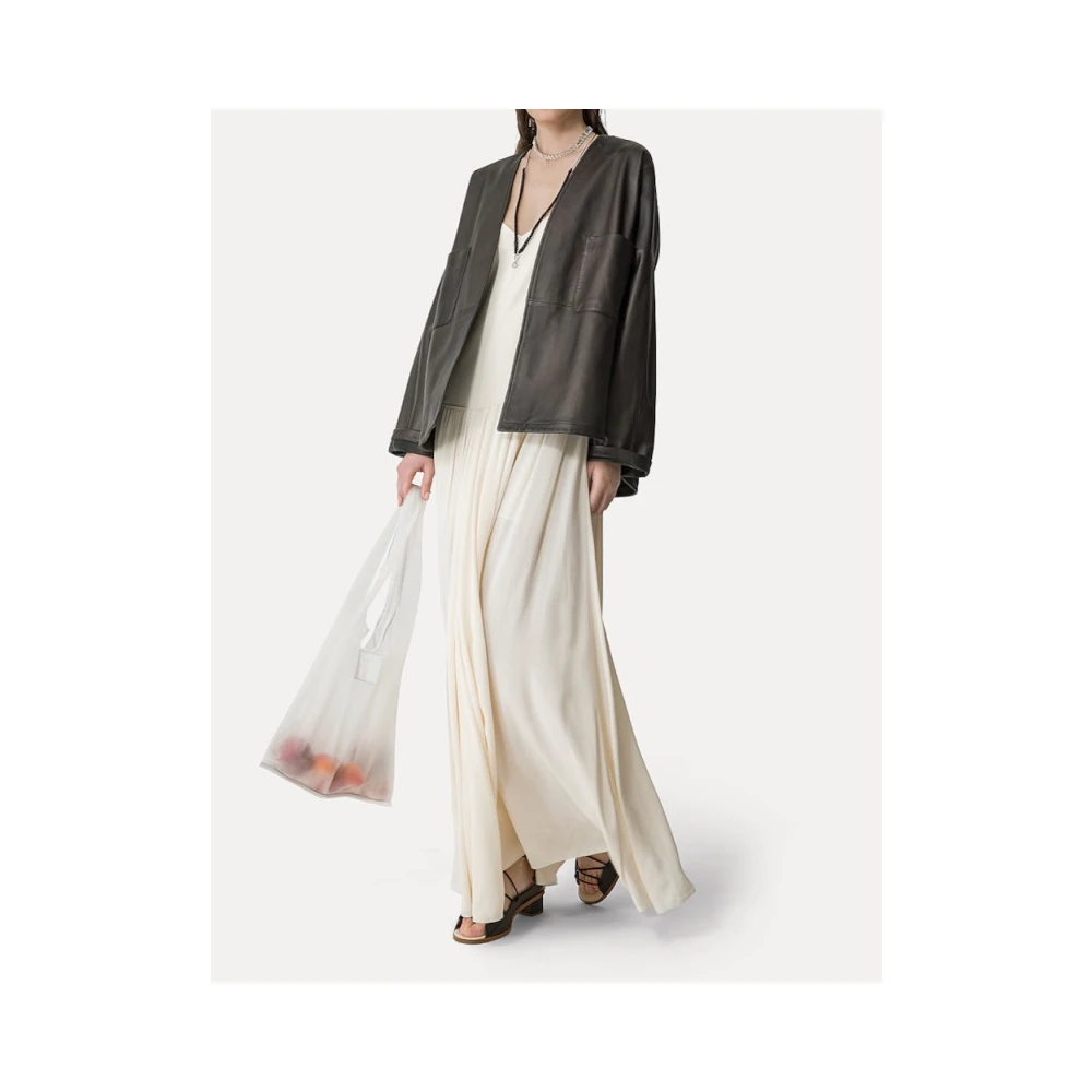 Forte Nappa Leren Kimono Stijl Jas Gray Dames