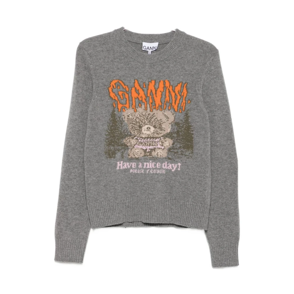 Ganni , Round-Neck Knitwear, Female, Gray, M, Isoli Jumper