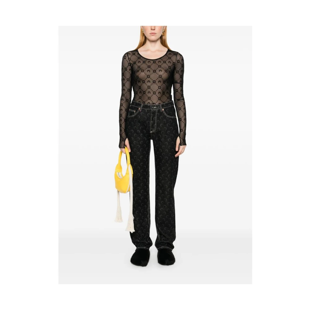 Marine Serre Zwarte Mesh Sheer Jacquard Sweater Black Dames