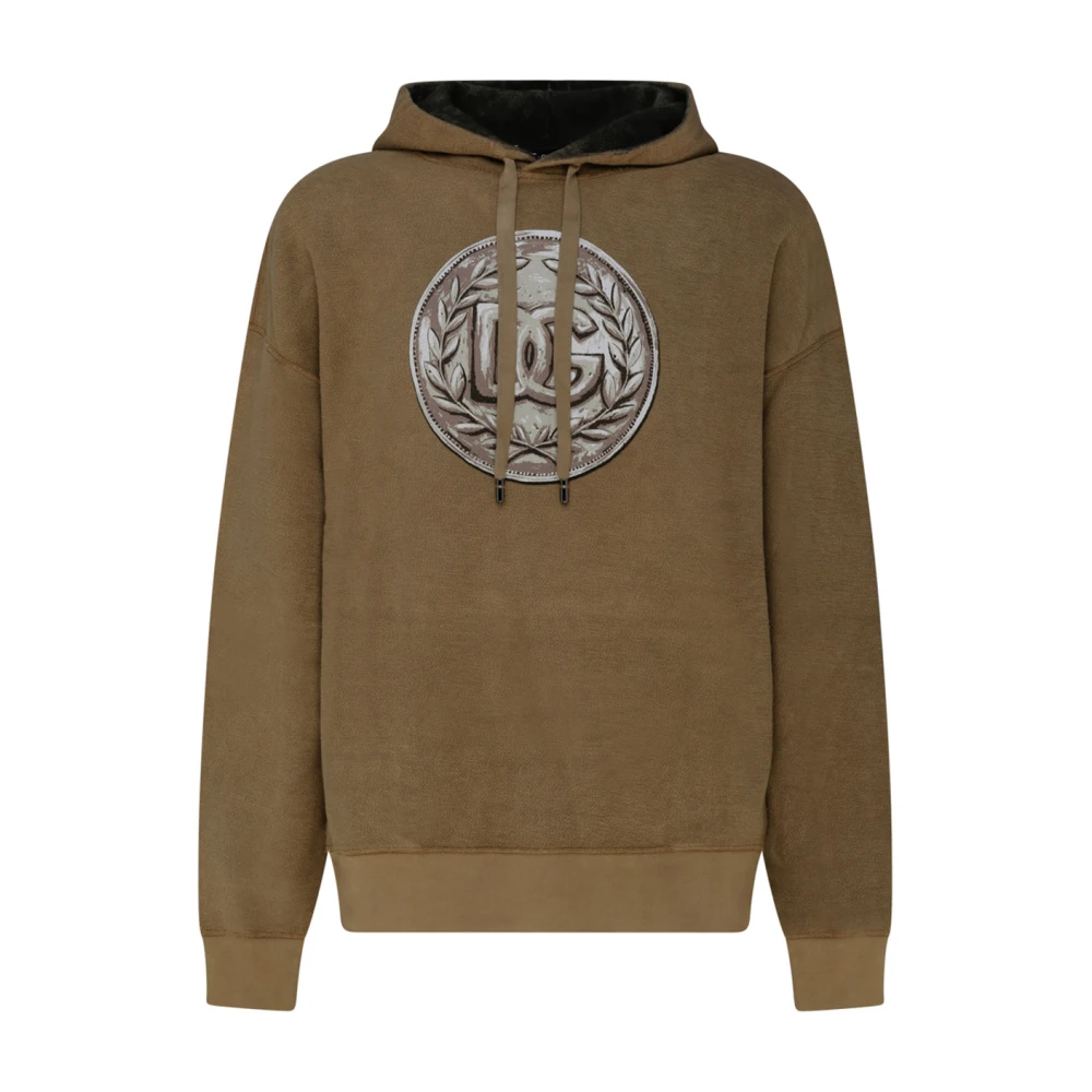 Dolce & Gabbana Men's Brown Sand Logo Print Hoodie - Hoodies - S - Sweatshirts & Hoodies