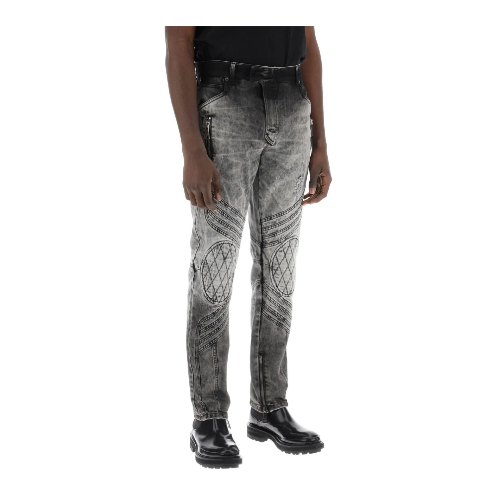 Balmain Motor Slim Fit Jeans met biker-geïnspireerd ontwerp Gray Heren