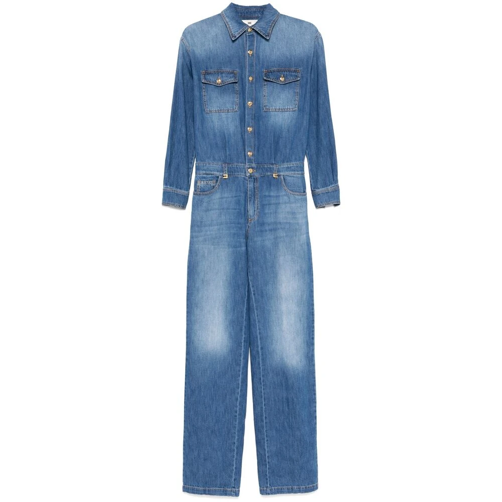 Elisabetta Franchi Indigo Blauwe Jumpsuit met Zakken Blue Dames