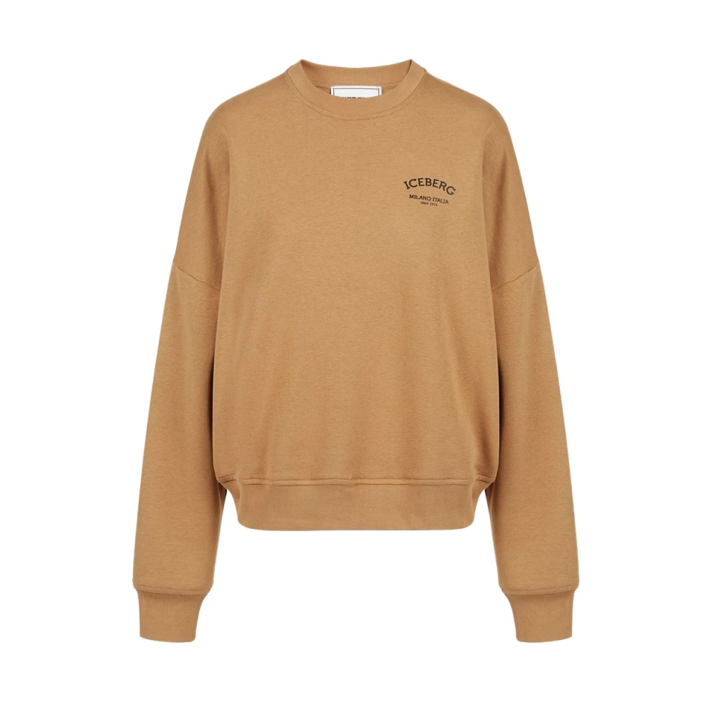 Iceberg Logo Crew-neck Sweatshirt Eco-Katoen Brown Dames