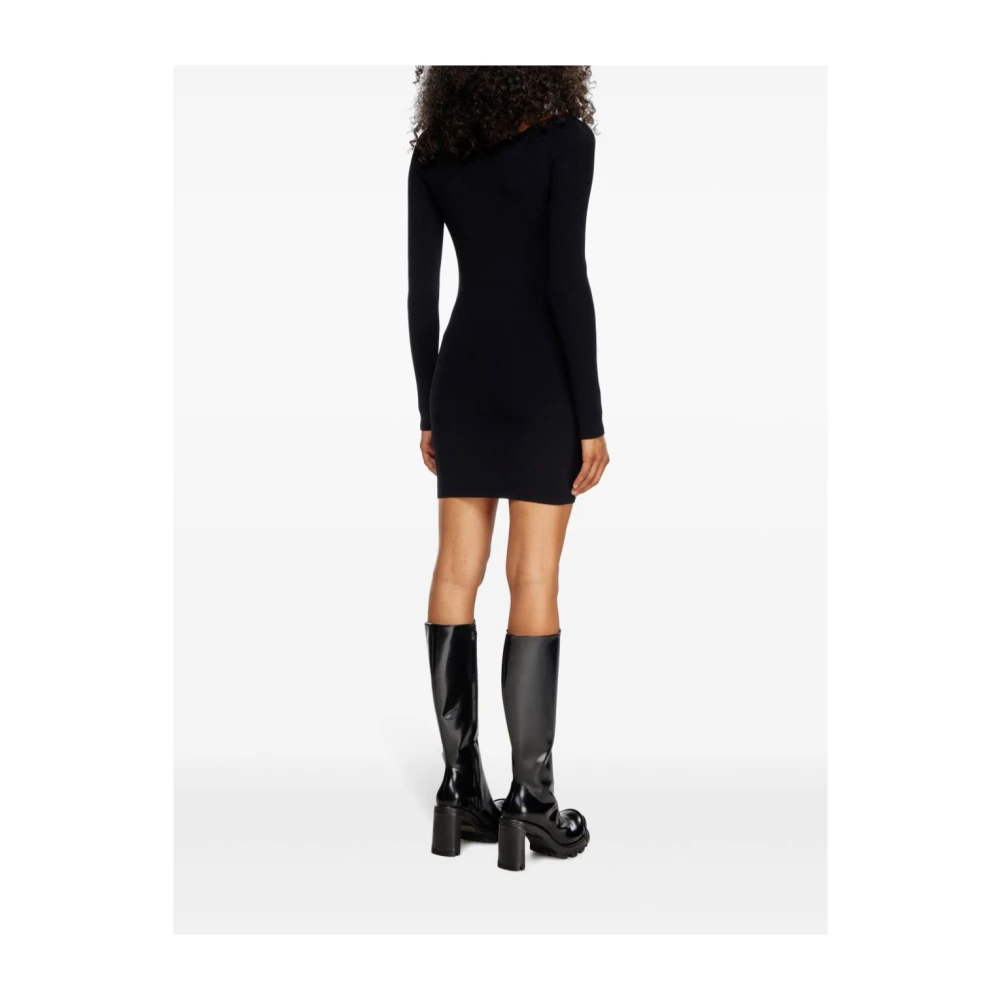 Diesel Geribbelde Gebreide Off-Shoulder Jurk Black Dames