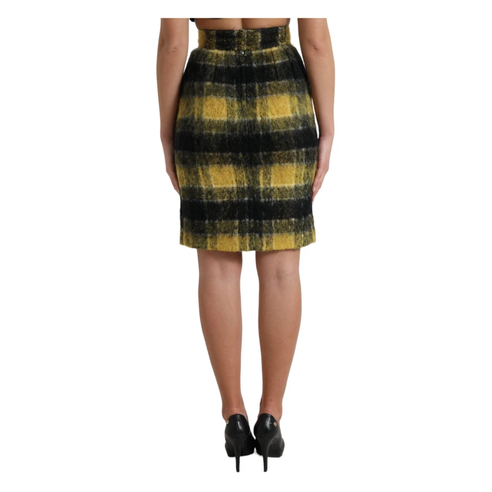 Dolce & Gabbana High-Waist Mini Rok met Ruitprint Yellow Dames
