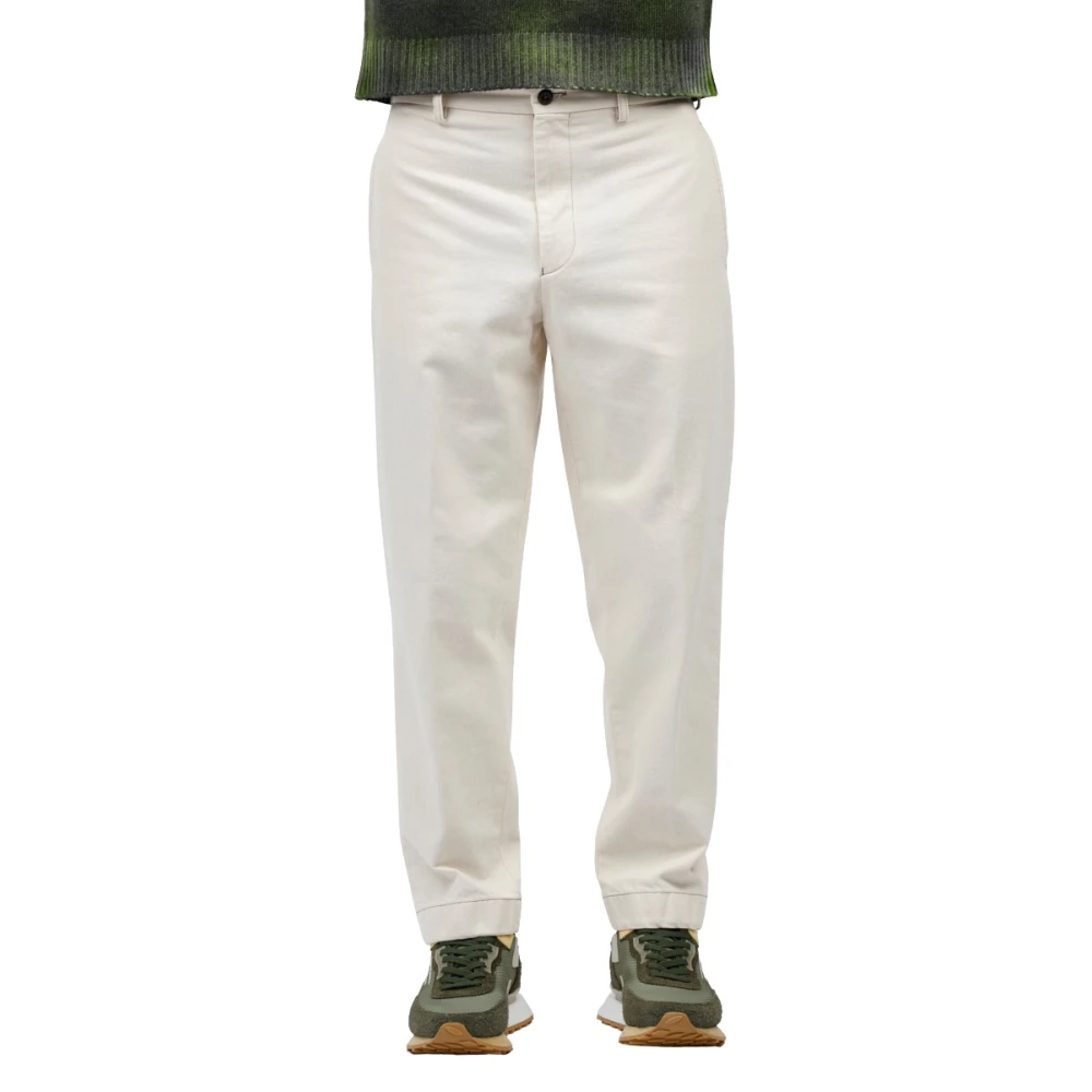 Berwich Wijde Pijp Katoenen Broek Plat Voorpand Beige Heren