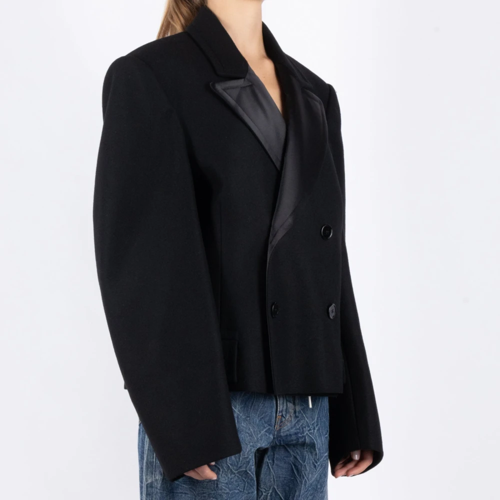 MM6 Maison Margiela Zwarte Wollen Jas Black Dames