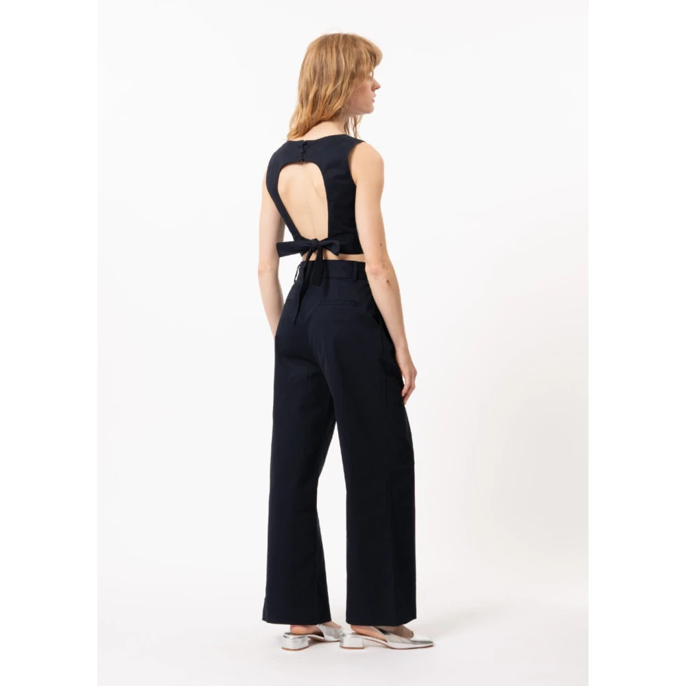 FRNCH Navy Linnen Wijde Pijp Broek Albane Blue Dames