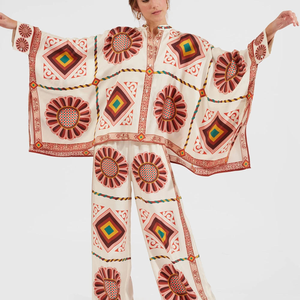 La DoubleJ Zijden Sjaal Shirt Neapolitaanse Tegels Multicolor Dames