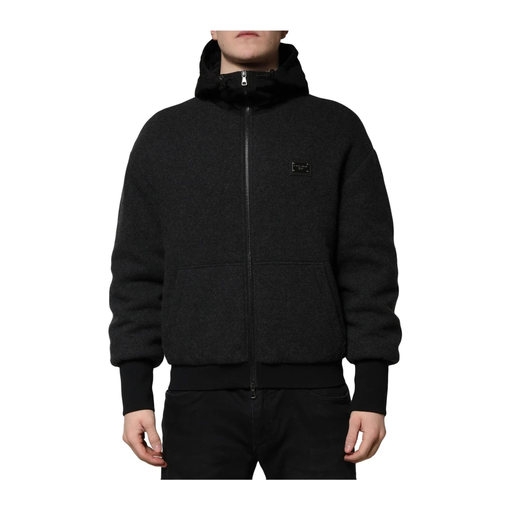 Dolce & Gabbana Men's Black Zip-Throughs, S, Hooded Zipup Bomber Jacket