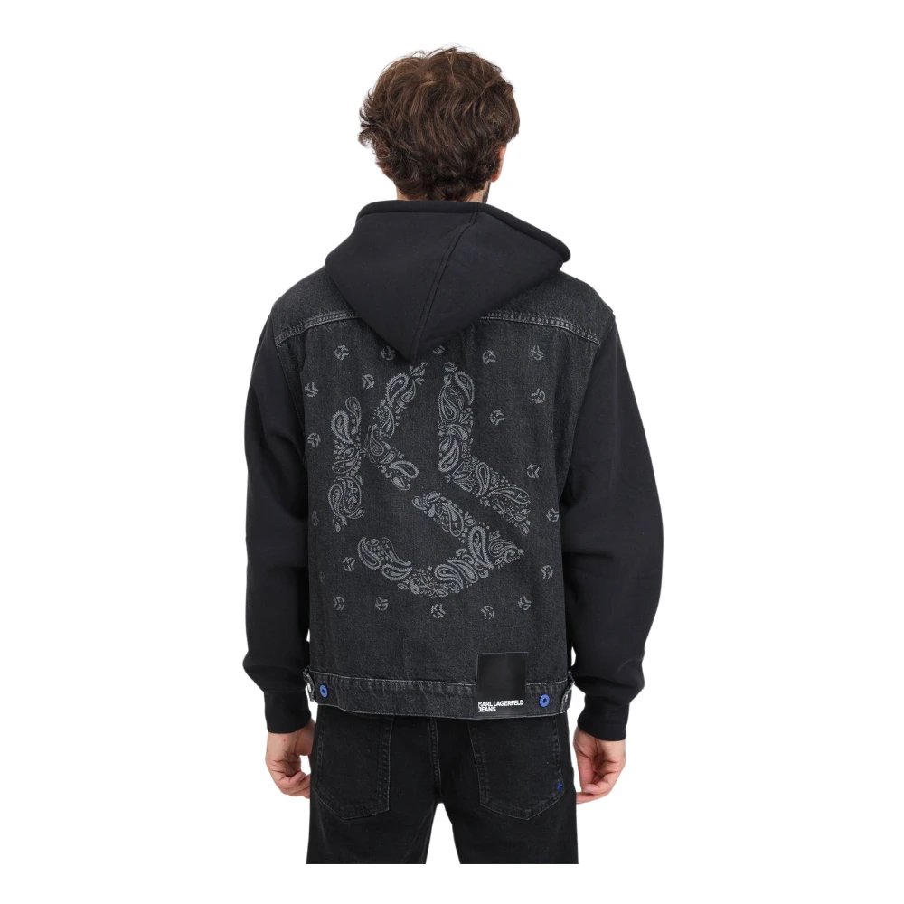 Karl Lagerfeld Heren Denim Jack met Paisley Design Black Heren