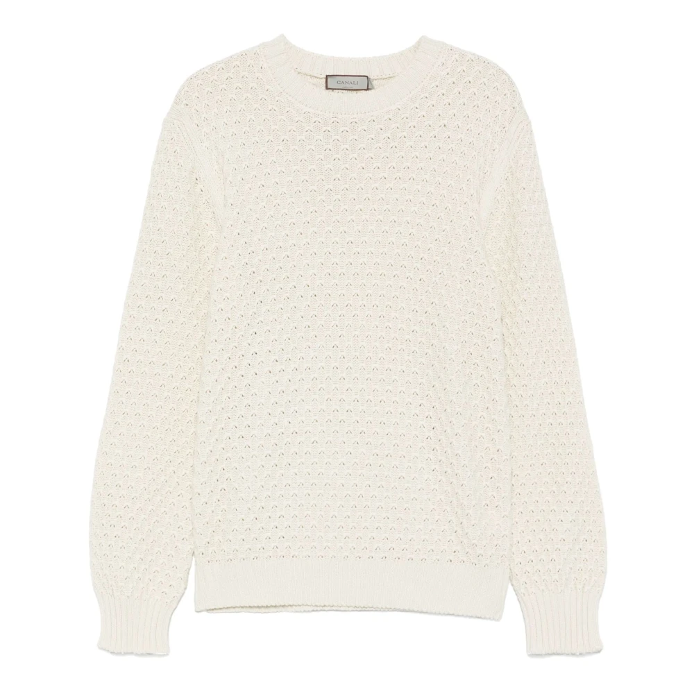 Canali Amandel Katoenen Trui Geribbelde Ronde Hals Beige Heren