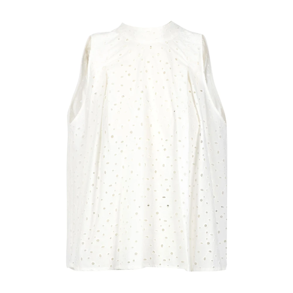 Semicouture Donna Bianco Top Scollo Senza Maniche Con Orlo Asimmetrico